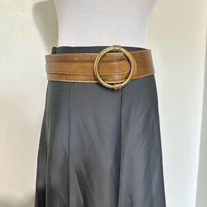 Scoop NYC Gray Metallic High Waist Midi A-Line Skirt for Work Formal